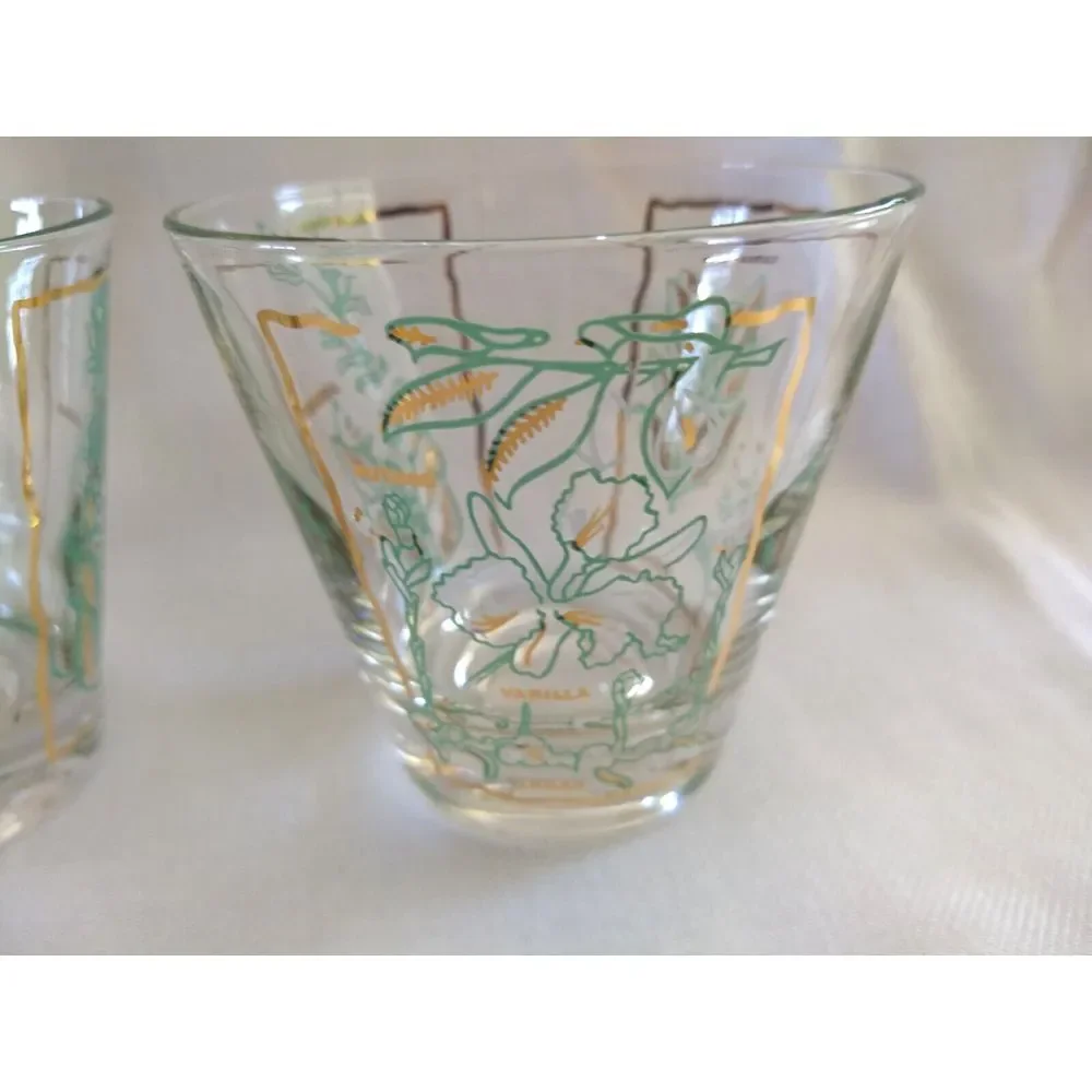 MCM Rocks Lowball Glasses‎ Spices Green & Gold Vintage Barware Set of 3
